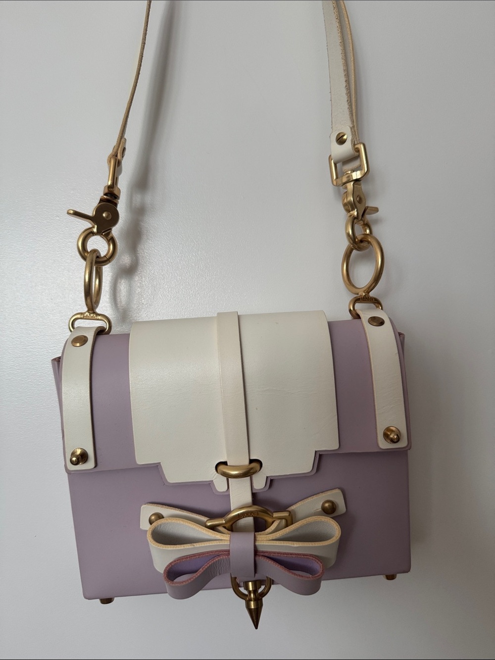 Cream & Lavender Bow Accent Crossbody Bag